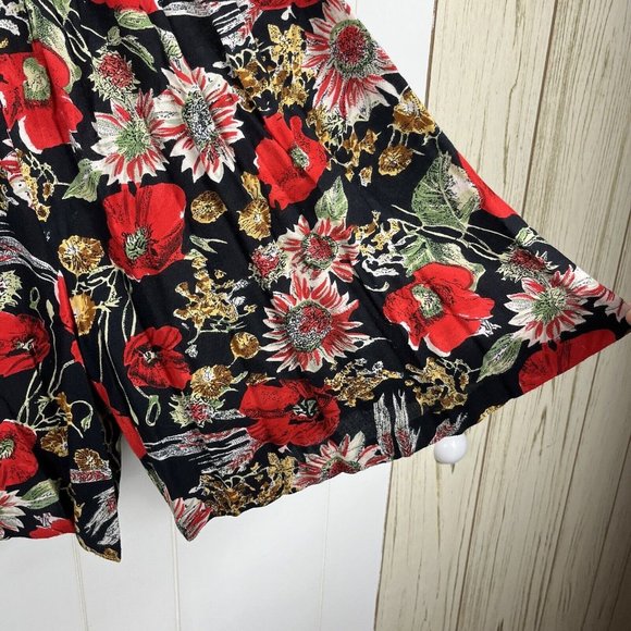 Way To Go Women Top & Shorts Set Large Floral Black Rayon Button Front India - Picture 5 of 10